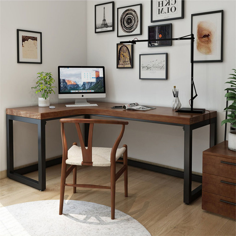 Bureau d'écriture en L en noyer massif, H 29,53 po x l 62,99 po x P 39,37 po, Gauche