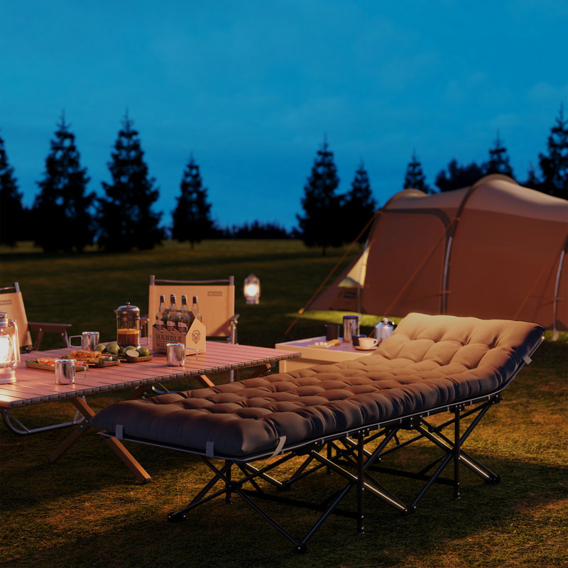 Lit de camping pour adultes avec coussin, lit pliant, noir