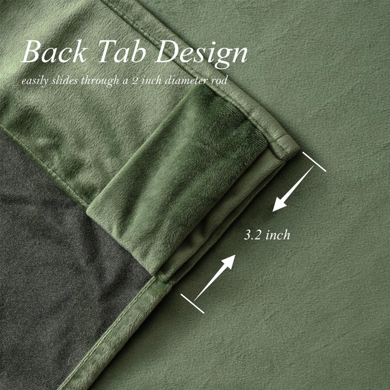 Dessy Velvet  Curtains 2 Panel Set Super Soft luxury Rod Pocket Back Tab Curtains, 52" W x 96" L, Olive Green