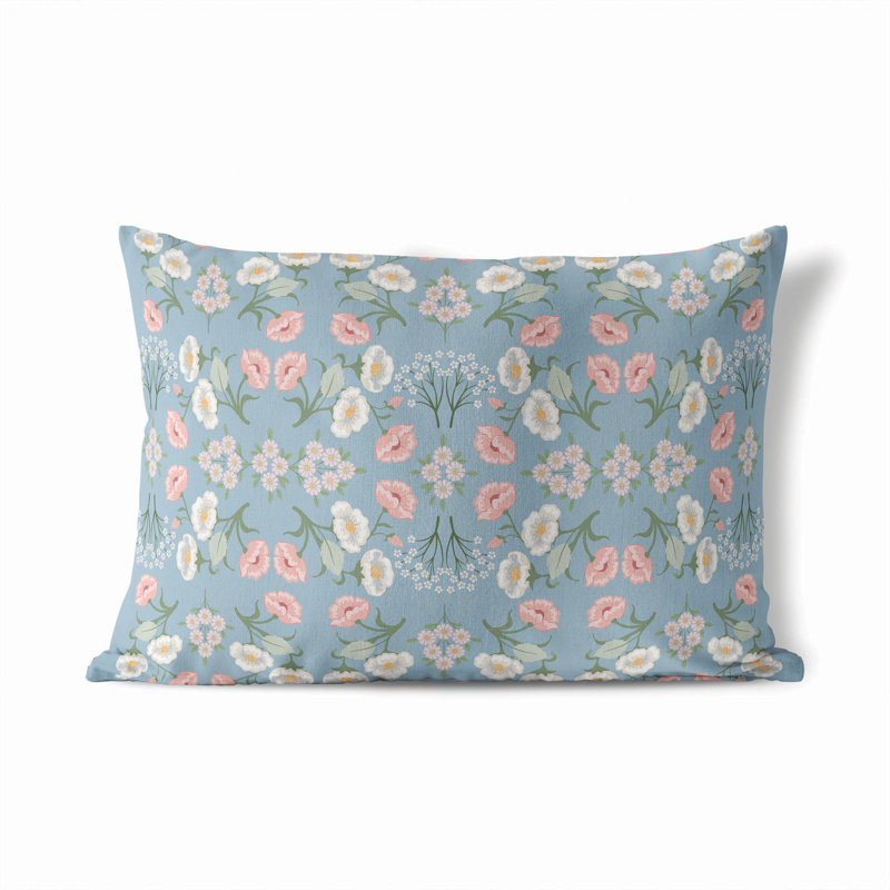 May flowers UV Protected Outdoor Pillow, Denim Blue, Rectangle 14"H x 20"W