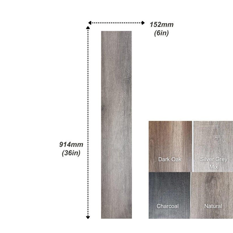 ALUXO Rhyla 0.25cm Thick 15.2cm W x 91.4cm L Nature Vinyl Plank (Set of 7), Silver Grey