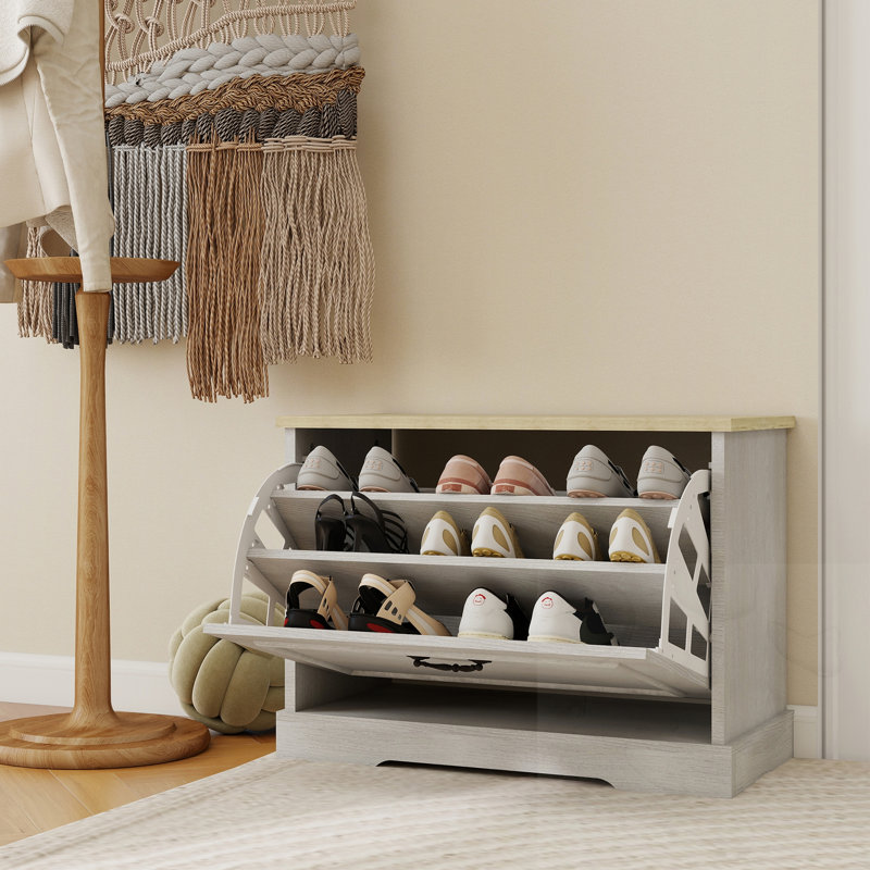 Banc de rangement pour chaussures avec tiroir rabattable et tablette réglable