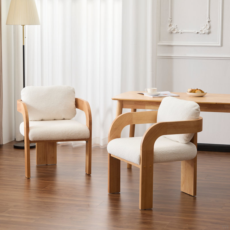 2-Pack Dining Chairs With Pillow Back, White Fabric, Natural