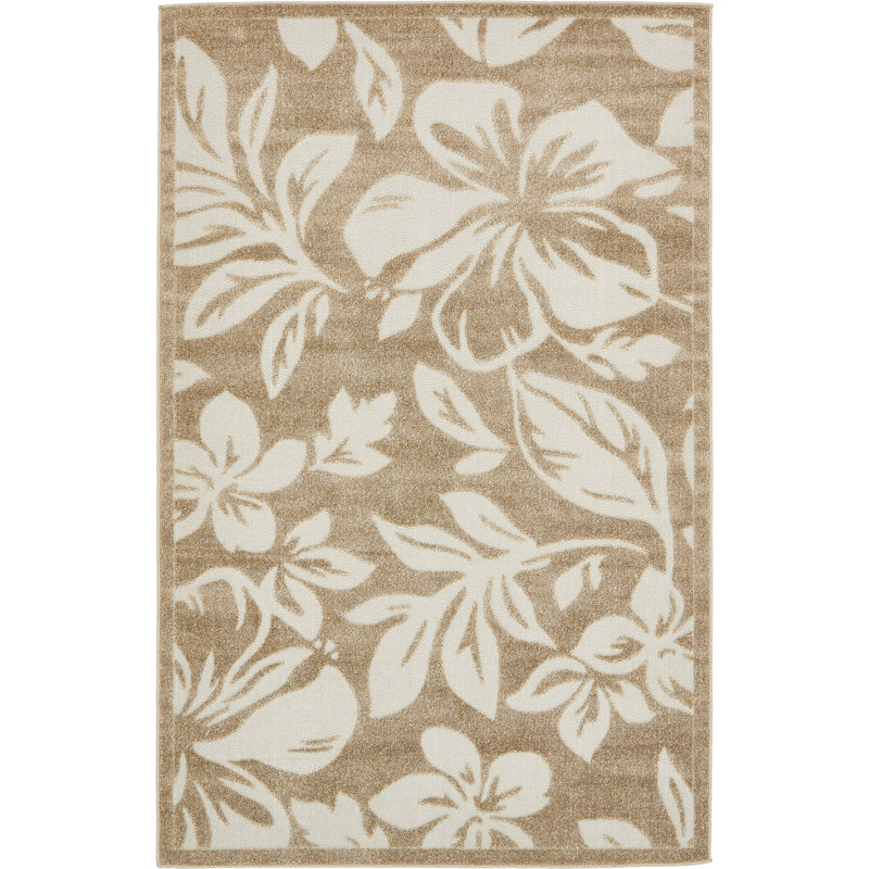 Tapis d'intérieur / extérieur beige floral Duxbury, Rectangle 5 pi 1 po x 8 pi