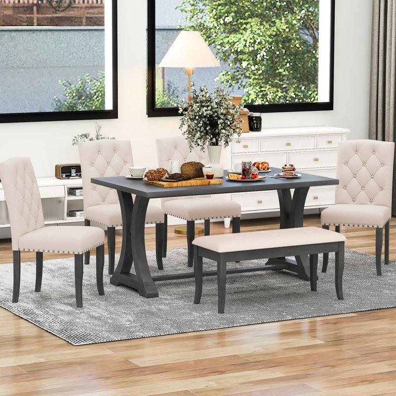 Table de salle à manger rectangulaire avec sièges rembourrés