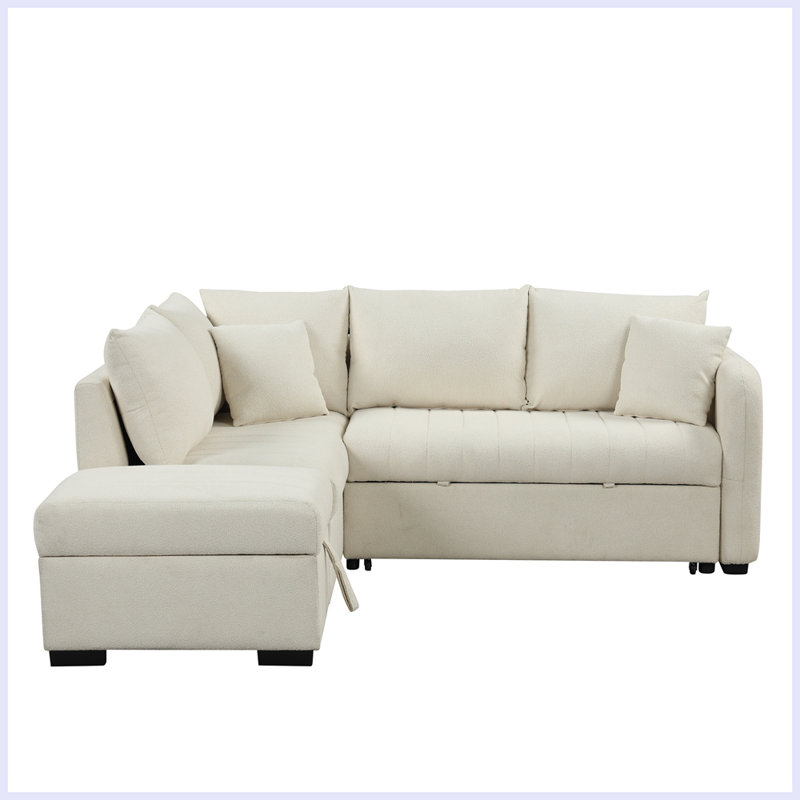 L-shaped Sectional Pull Out Sofa Bed Sleeper Sofa with Two USB Ports, Two Power Sockets and a Movable Storage Ottoman