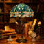 Lampe de table en vitrail de style Tiffany avec base en feuille de métal bronze, abat-jour 12 po, hauteur 19 po, douille E26, conception libellule