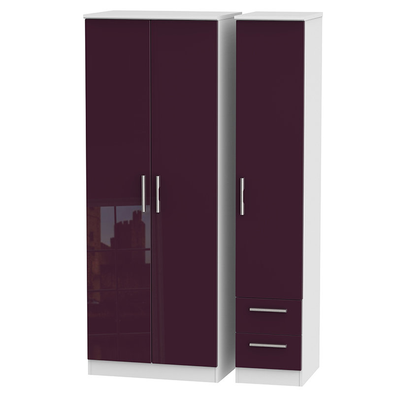 Yvette 3 Door Manufactured Wood Wardrobe, Black, 197 cm H x 111 cm W x 53 cm D