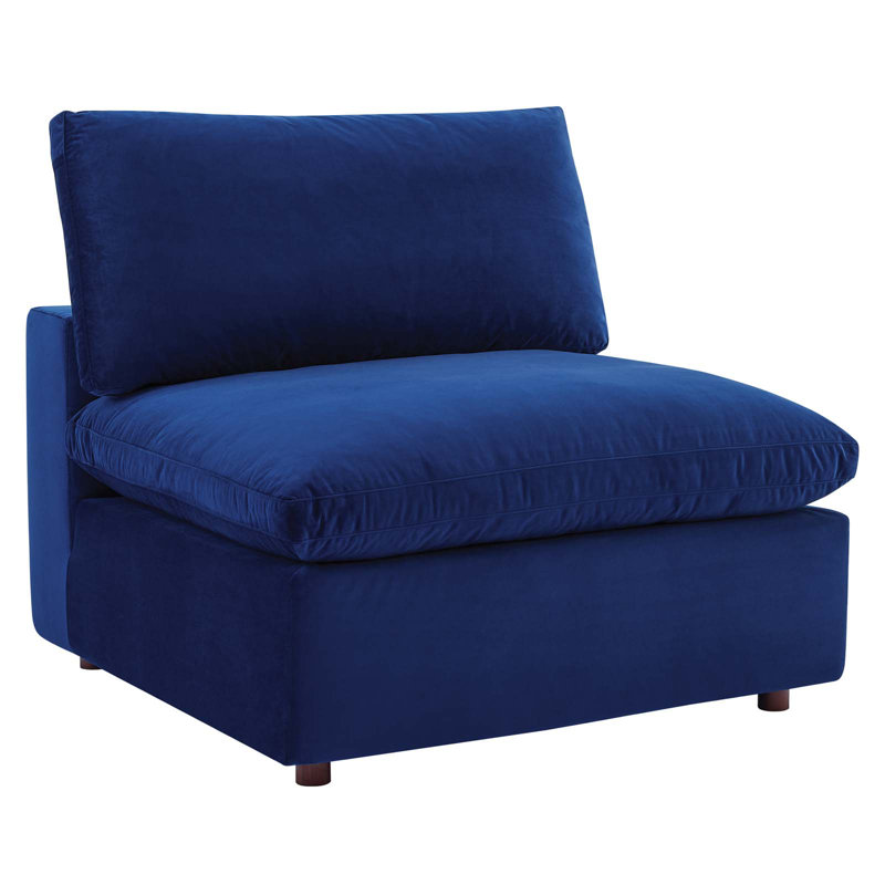 Commix Down Filled Overstuffed Performance Velvet Armless Chair, Navy Velvet