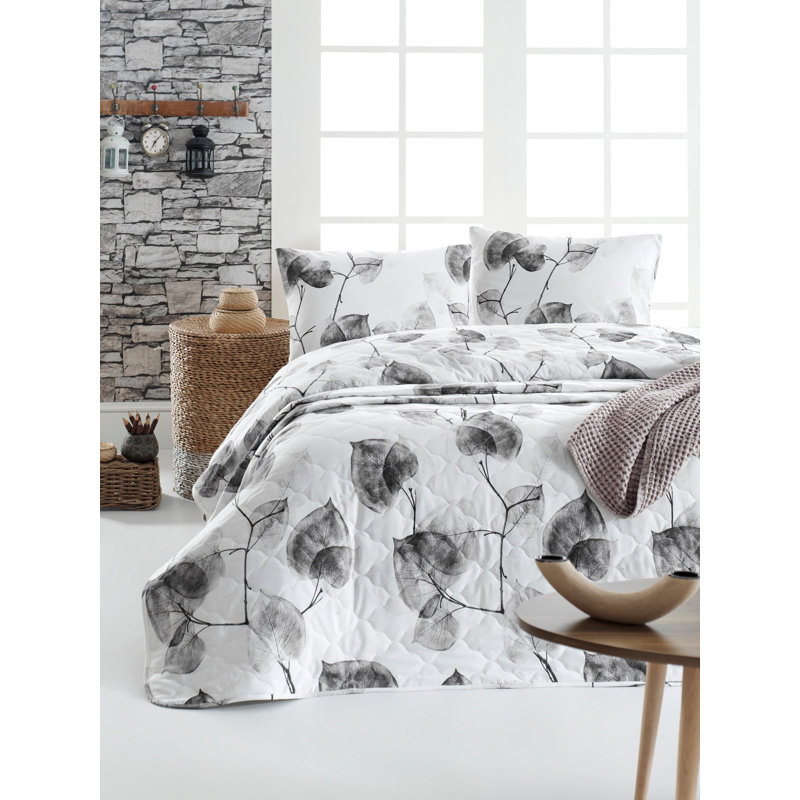 Ensemble de couvre-lit / couvre-lit 100% coton blanc / noir 2 pièces