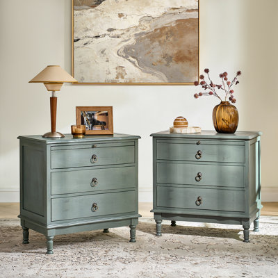 Sessoms Coastal Traditional 3-Drawer Curved End Table with Pull-out Shelf and Simple Assembly and Charging Station