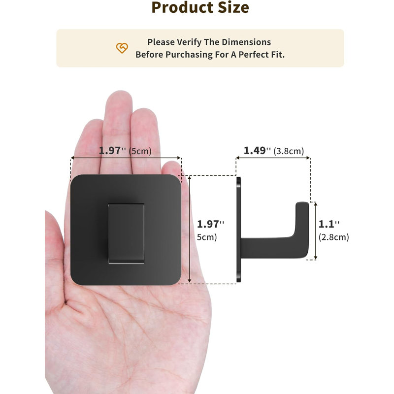 Square Self Adhesive Towel Hooks - 4 Pack Matte Black Metal Hooks