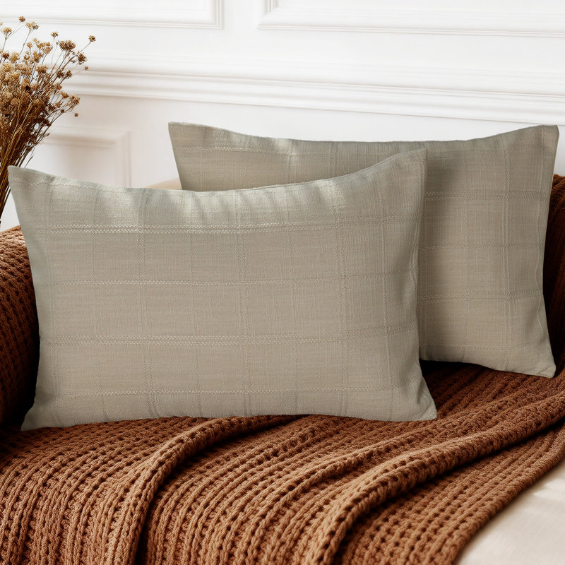 Boho Checkered Throw Pillow Covers For Sofa Chair, Beige, Rectangle 12"H x 20"W