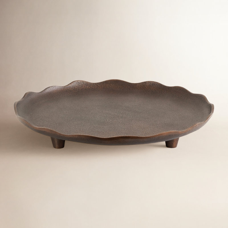 Scalloped Metal Footed Decorative Tray , Bronze