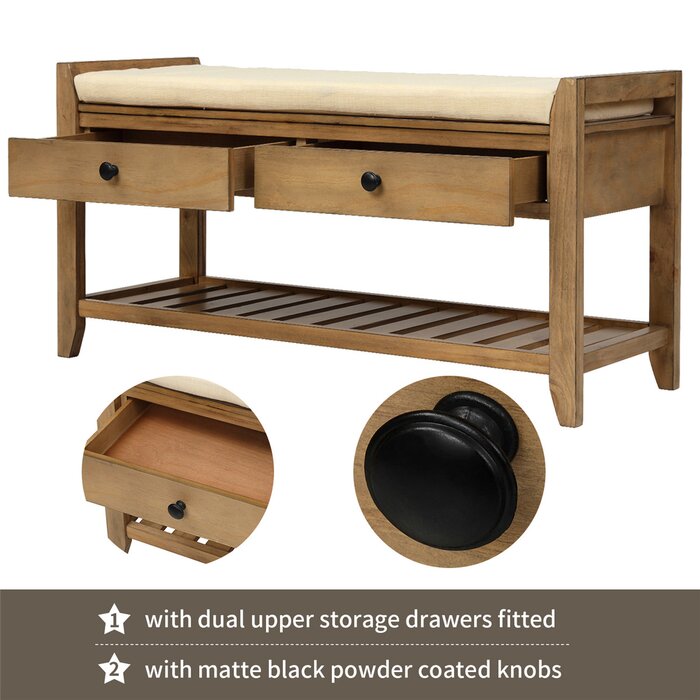 Gracie Oaks Shoe Rack With Cushioned Seat And Drawers, Multipurpose ...