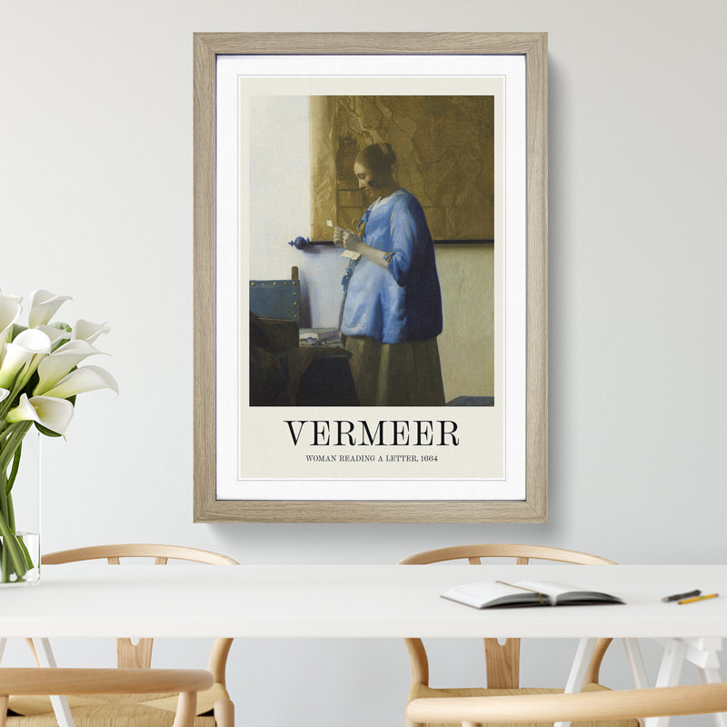 Woman Reading a Letter Print by Johannes Vermeer - Picture Frame Painting, Oak, 48cm H x 36cm W x 2cm D