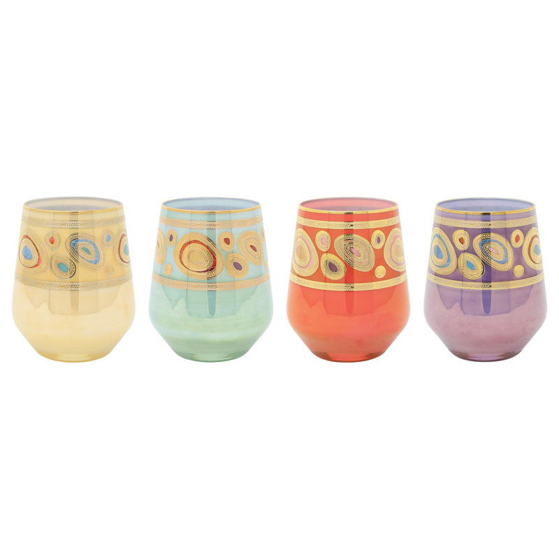 Regalia Assorted Handpainted 14-Karat Gold Stemless Wine Glasses Set