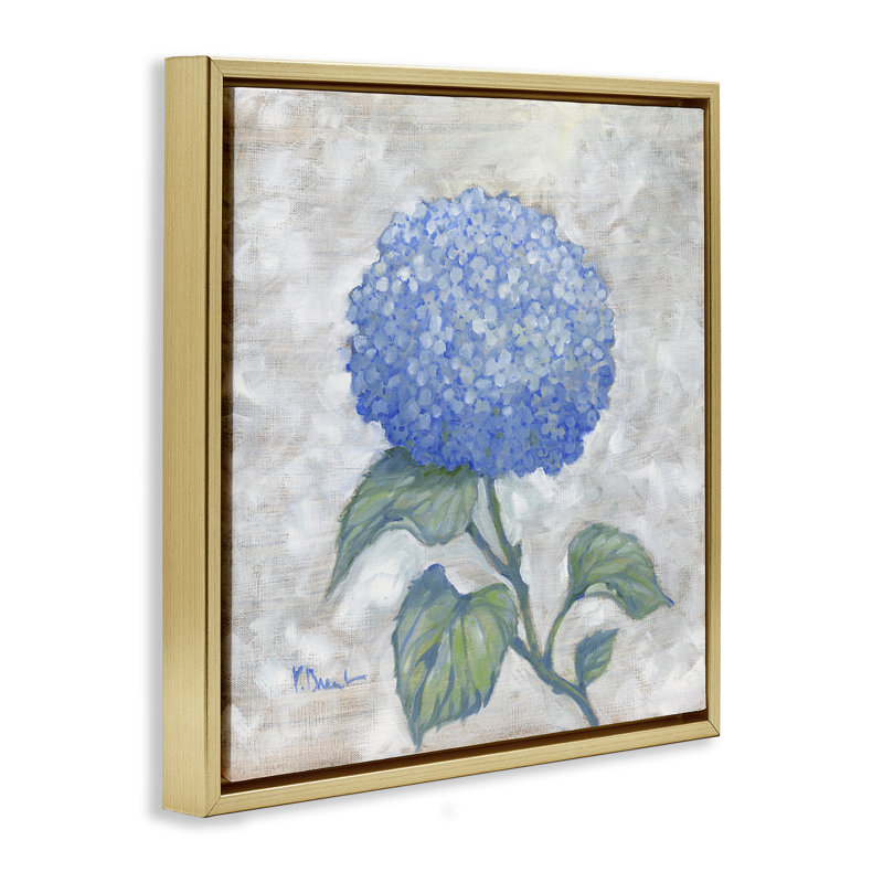 Cadre flottant rond Blue Country Hydrangea, design par Paul Brent, H 25 po x l 25 po, Cadre flottant métallique doré