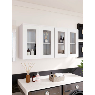 Armoire murale blanche avec porte en verre et boîte en contreplaqué Koville - ensemble de 2