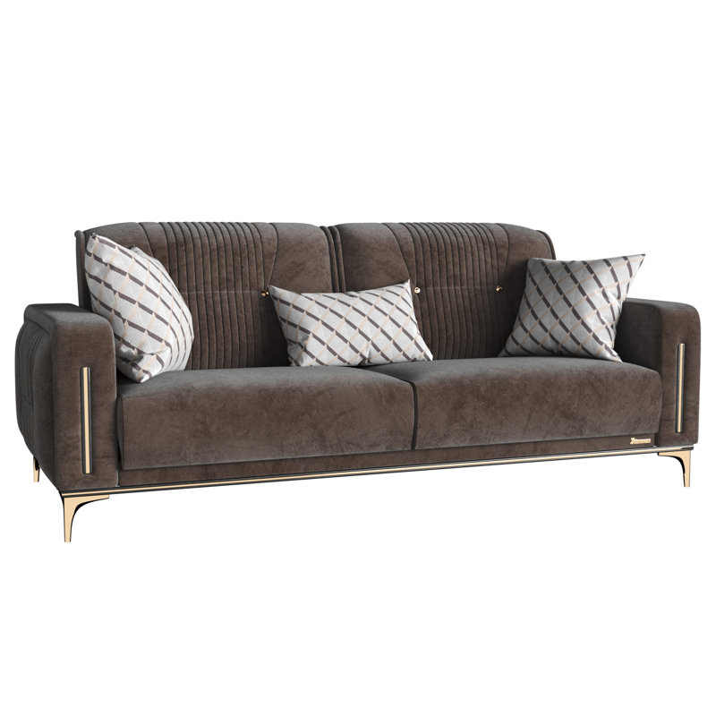 Canapé-lit rembourré avec rangement Humiston, Microfibre brune