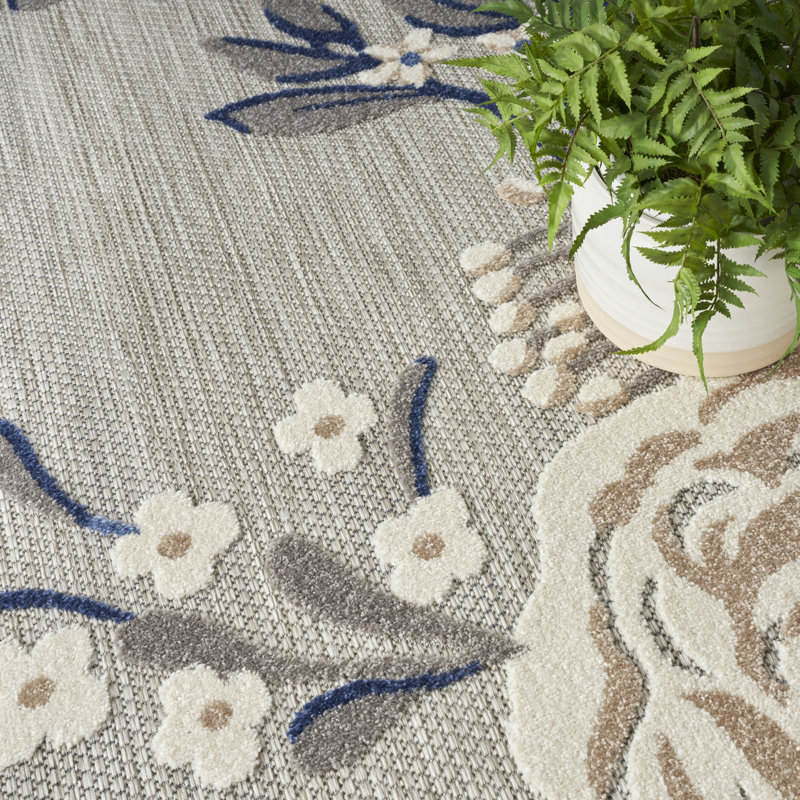 Allijah Floral Blue/Grey Indoor/Outdoor Area Rug, Rectangle 6' x 9'
