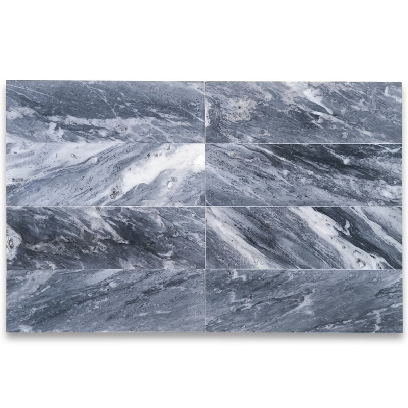 Carreau de mosaïque en marbre 4 po x 12 po Bardiglio, Gris foncé