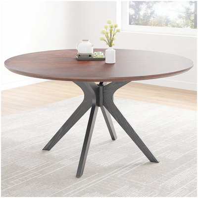 47.2" Solid Wood Round Dining Kitchen Table for 4-6 People with Intersecting Pedestal Base