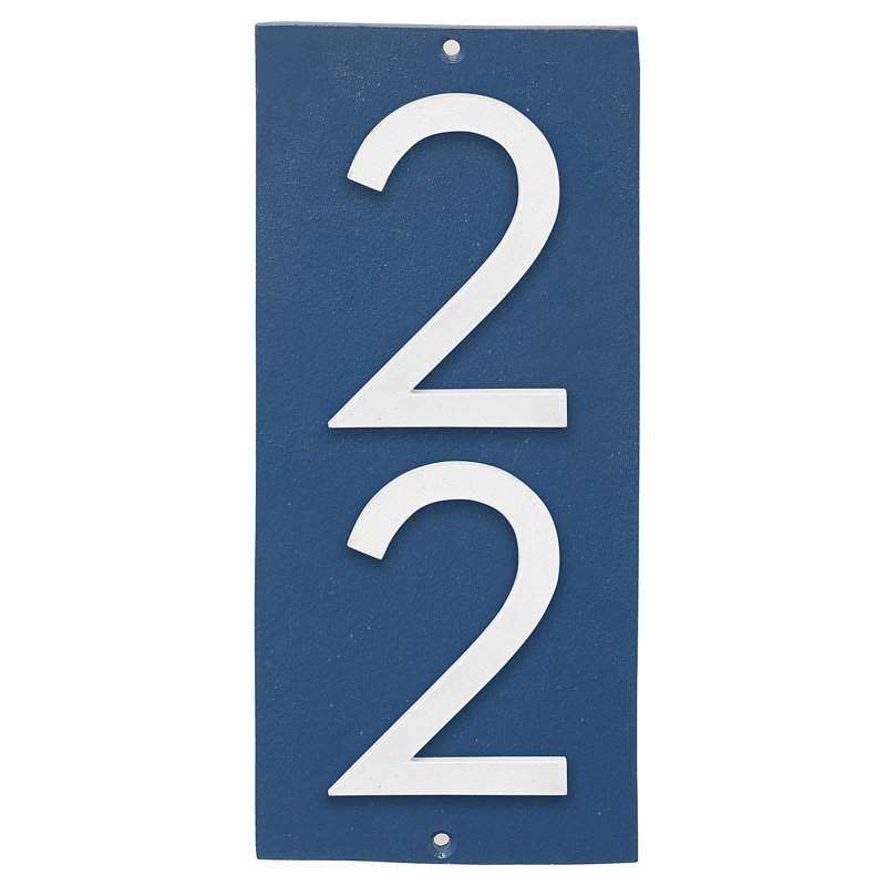Plaque d'adresse murale flottante sur 1 ligne, Bleu mer, Blanc, Oui