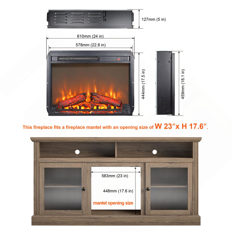 Foyer électrique encastré, chauffage ultra-mince avec bûches factices et flamme réaliste, télécommande avec minuterie et protection contre la surchauffe