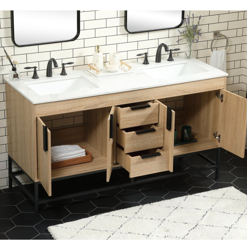 Eugene 60" Double Bathroom Vanity Set, Mango Wood