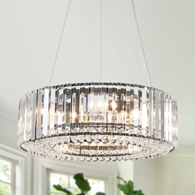 6 - Light 19.69" Dimmable Modern Luxury Round Drum Crystal Chandelier 