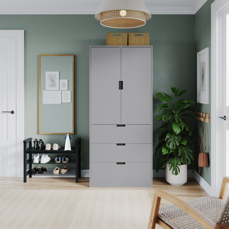 Stephy Solid Wood Wardrobe, Gray