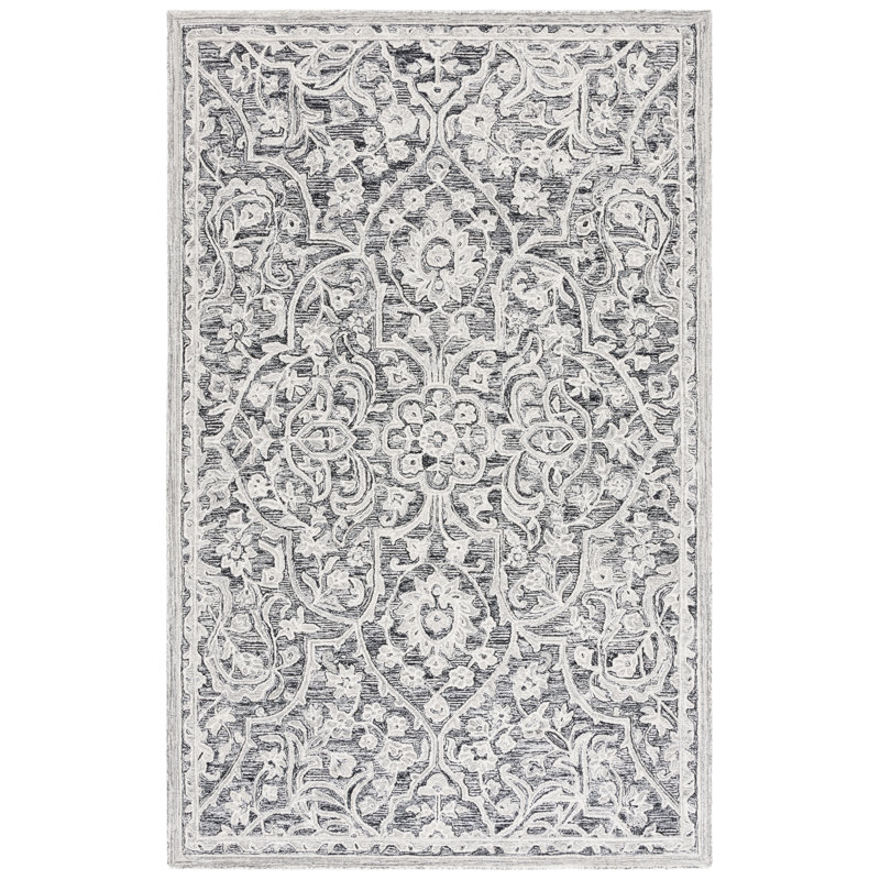 Juniper Hand Tufted Wool; Cotton Oriental Rug in Black/Ivory, Rectangle 5' x 8'