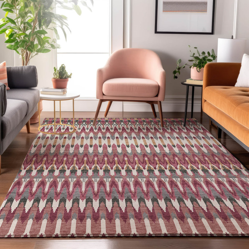 Premium Machine Washable Prisco Mauve Rug, Rectangle 2'6" x 3'10"