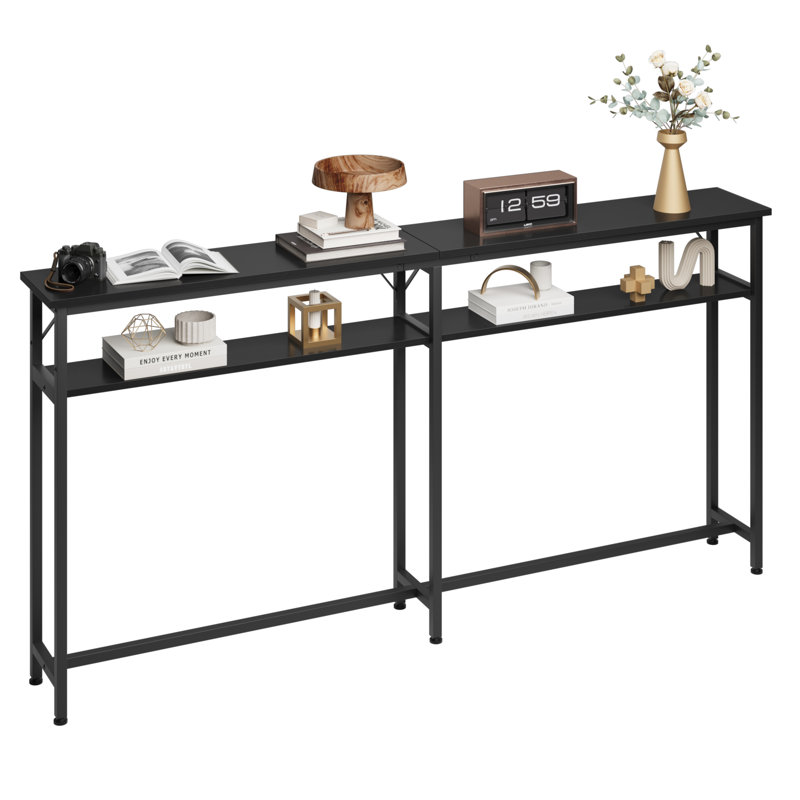 Console très longue extra-étroite 70,8 po - Canapé moderne à 2 niveaux avec tablettes de rangement - Table d'entrée mince pour le salon, le couloir et le bureau - Noir