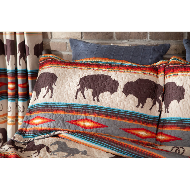 Western Stripe Brown Microfiber Queen Quilt Set