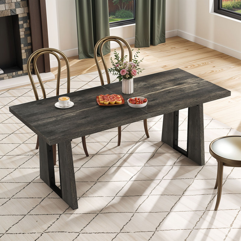 Elmon Rectangle Dining Table, Kitchen Table with Wooden Base, 29.5"H x 70.86"L x 31.5"W, Gray