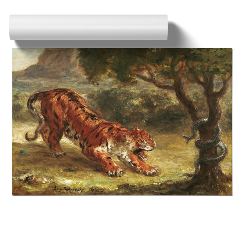 Tiger And Snake by Eugene Delacroix - No Frame Painting, 42cm H x 59cm W x 0.1cm D