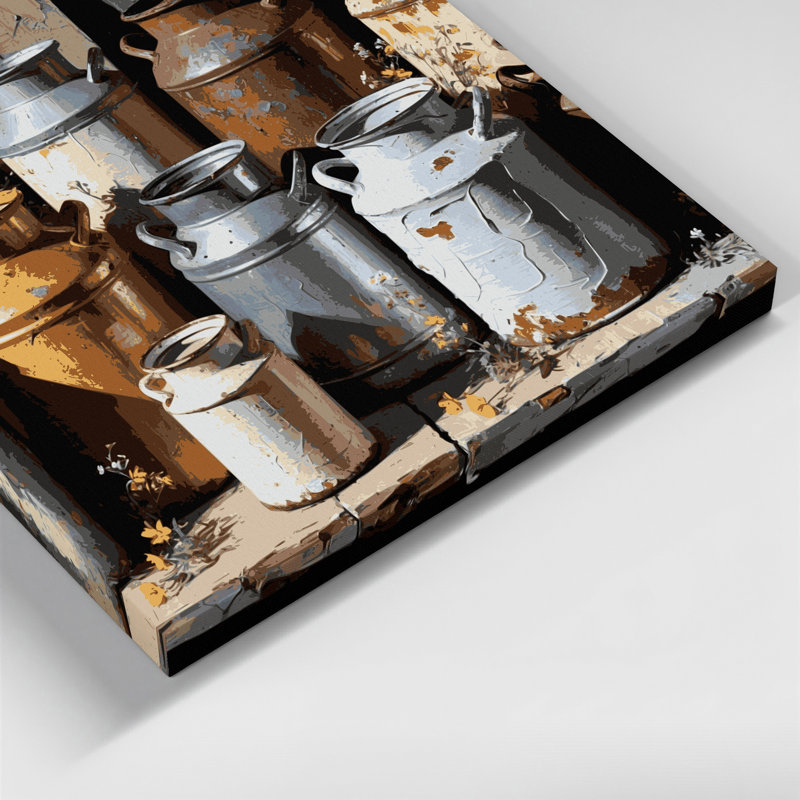 «Farm Milk Cans Brown», art mural sur toile