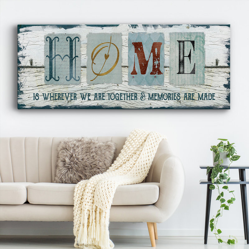 «Home Whereever We», art textuel sur toile, H 8 po x l 20 po x P 1,5 po