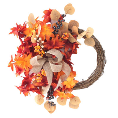 18" Orange Handmade Fall Winter Berry & Leaf Wreath