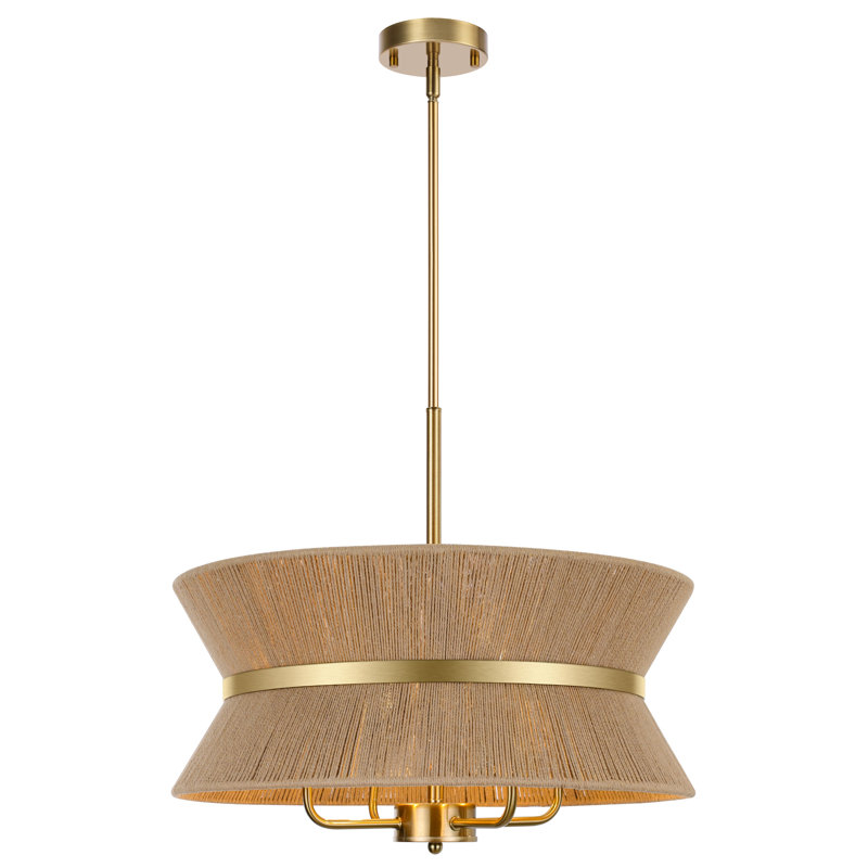Lustre tambour 4 lumières 19,6 po tissé à la main avec abat-jour en corde de chanvre