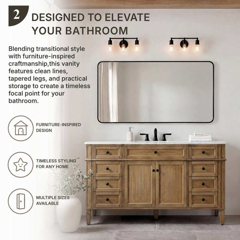 Rivers 60 " W Freestanding Standard Free Standing 1 Single Vanity Bathroom Vanity With Marble Top, Driftwood