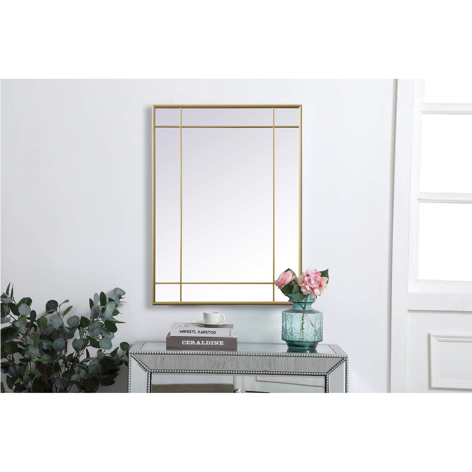 Chancey Iron Rectangle Wall Mirror, Brass, 40"H x 30"W