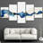 Smoke Effect " Blue White Twisted Smoke Ribbon Splash Landscape " 5 Piece Art Set