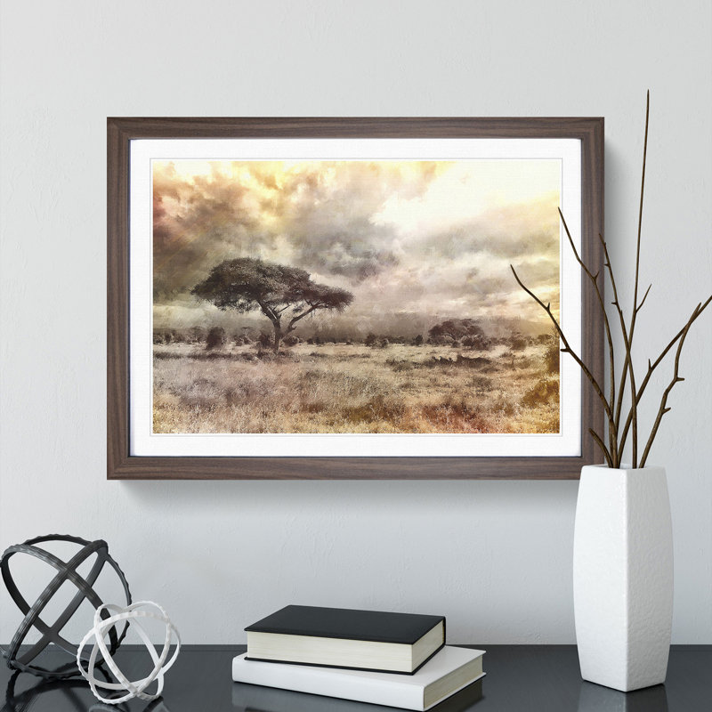Trees in Africa - Picture Frame Graphic Art, Walnut, 36cm H x 48cm W x 2cm D