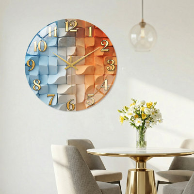 Horloge murale en verre coloré à motif de cubes colorés - 23,6 po