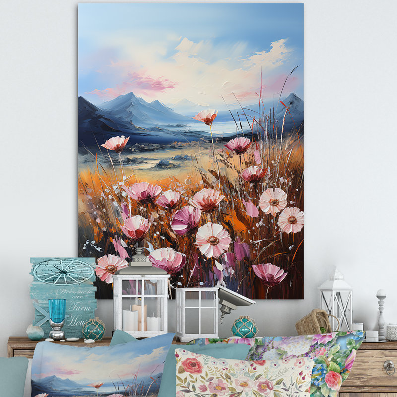 "Pink Dandelion Flowers On Lake", reproduction d'art sur toile, Toile tendue, H 40 po x l 30 po x P 1,5 po