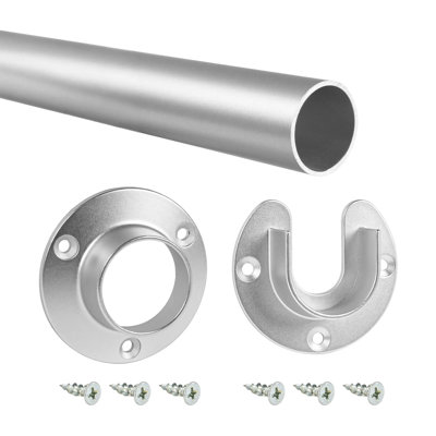  Ensemble de tringle de garde-robe 32 po en aluminium chromé satiné - 1-5 / 16 po de diamètre avec brides U & O et vis de fixation assorties