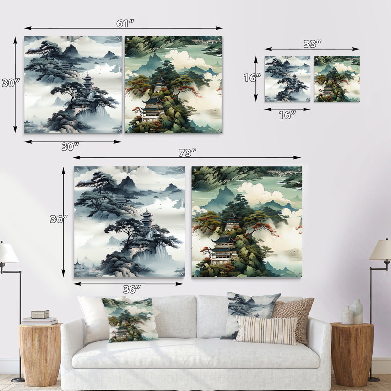 Callas - Chine, ensemble de 2 peintures murales en acrylique, H 16 po x l 33 po
